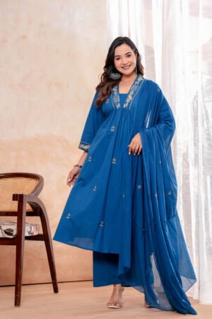 Aline embroidery V neck dupatta set