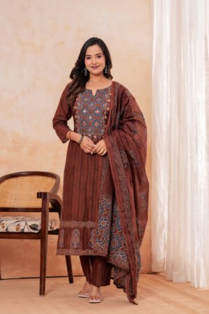 cotton dupatta set with handwork