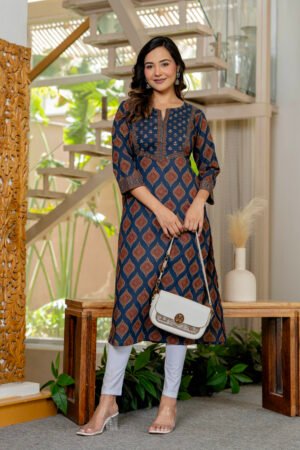 yoke straight kurti with handwork